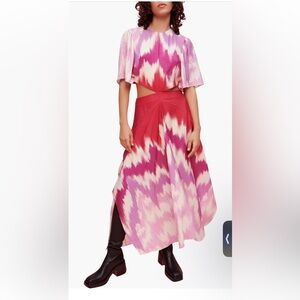 Maje Pink and Red Ikat A-Line Maxi Skirt